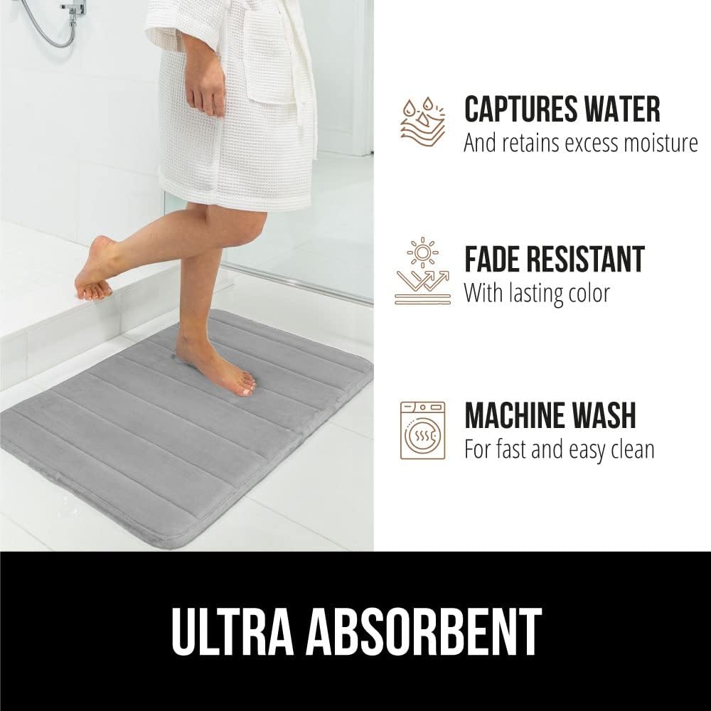 GORILLA GRIP Memory Foam Bath Mat, Soft Absorbent Bathroom Rug, Machine Washable Cushioned Floor Mats, 30x20 Graphite