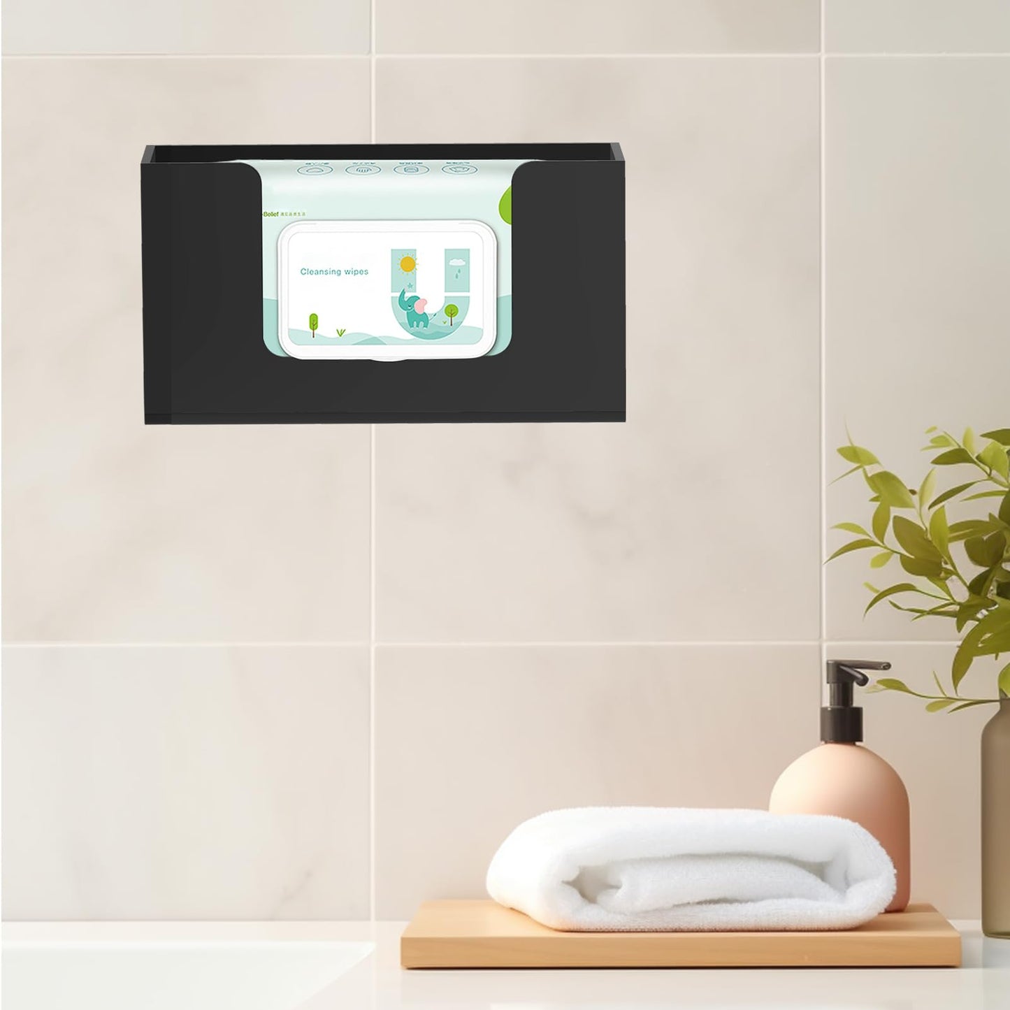 DELIPPLY Wet Wipe Holder Wall Mount, Flushable Wipe Dispenser Acrylic for Bathroom Bedroom Kitchen, Black