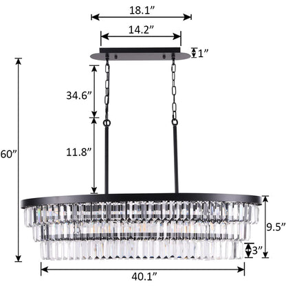 TOCHIC Chandelier 40 inch, Farmhouse Black Crystal Chandelier, Kitchen Island Lighting, Dining Room Light Fixture for High Ceiling, Modern Linear Oval Chandeliers for Living Room, Office Area, Bar