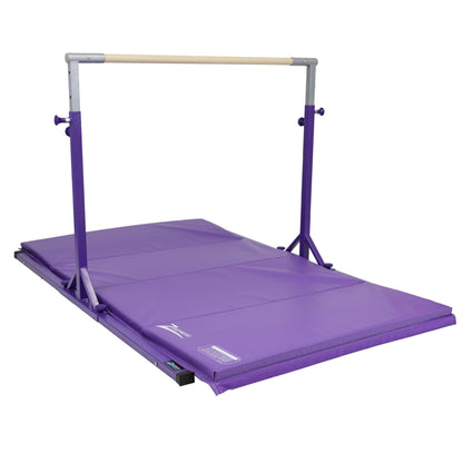 Z Athletic Flyaway Duo Adjustable Horizontal Bar and 4 Ft x 6 Ft Gymnastics Mat, Purple