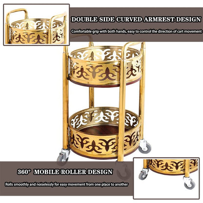 Bar Cart with Wheels High-end Restaurant Luxury Style Serving Cart, Portable Mobile Double Armrest Drink Cart, Banquet Service Equipment (Color : Gold, Size : 80 * 40cm)