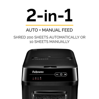 Fellowes AutoMax 200M Micro-Cut Auto Feed 2-in-1 Office Shredder with Auto Feed 200-Sheet Capacity (4656201)