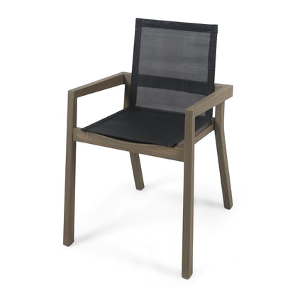 Christopher Knight Home Zion Acacia Wood Outdoor Dining Set for 6, 7 Piece Patio Dining Table and Chair Set, Wooden Outdoor Dining Armchair and Table Set, Teak+Dark Grey+Grey