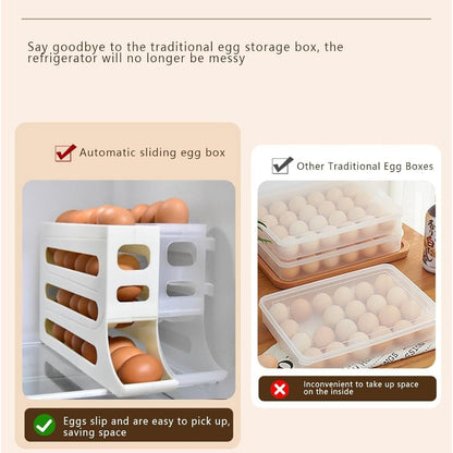 30 Eggs Egg Holder for Fridge - Auto Rolling Fridge Egg Organizer, 4 Tiers Large Capacity Egg Dispenser (White)