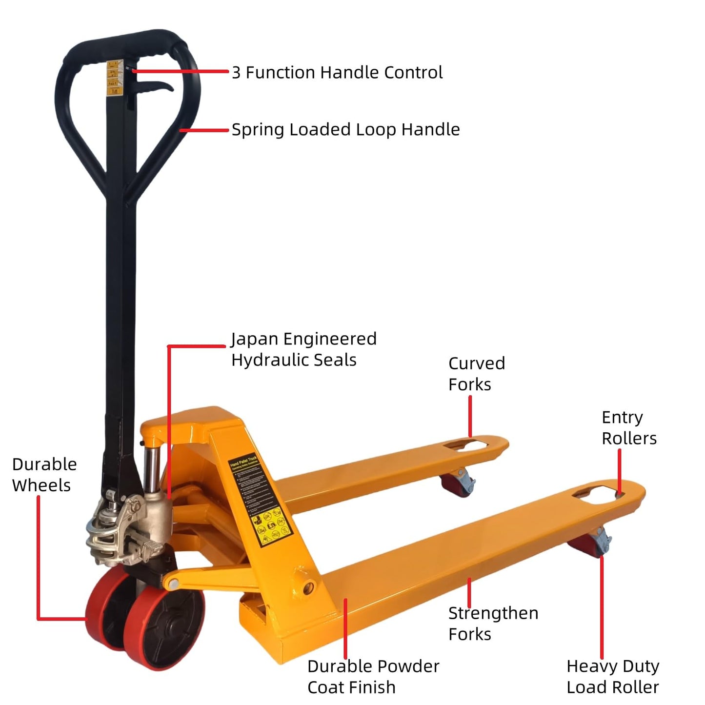 Ezmhbro Easy-to-Maintain Pallet Jack 27" x 48" Fork with Leak-Proof Pump, Silent PU Wheels for Garage, Retail & Warehouse