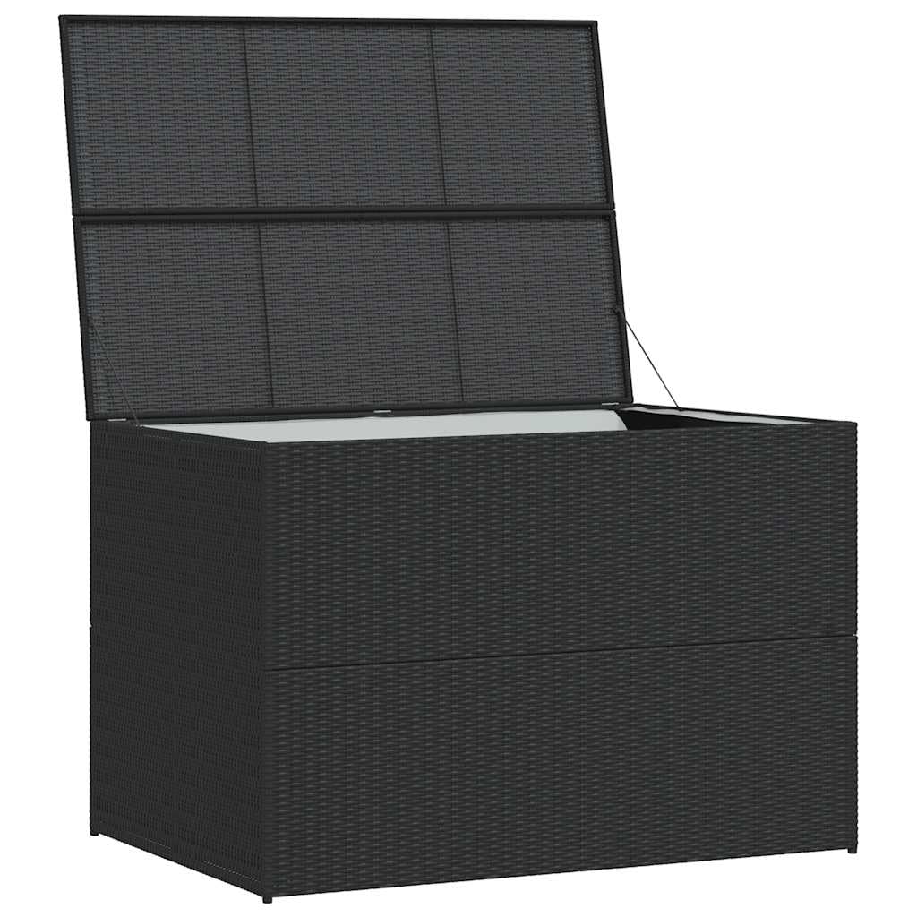 RCODSSK Poly Rattan Patio Storage Box 59x39.4x39.4 Inches Black, Outdoor Storage Chest with Powder-Coated Steel Frame and Zippered Liner for Cushions, Blankets, Towels