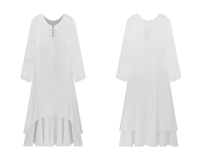 R.Vivimos Women Long Sleeve Cotton Casual Loose Plus Size Irregular Long Dresses
