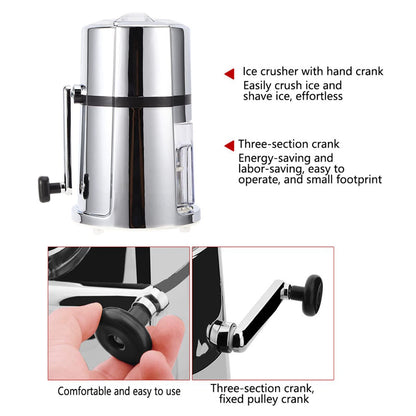Manual Ice Crusher, Hand Crank Ice Crusher, Commercial Household Portable Shaved Ice Crusher Ice Shaver with Stainless Steel Blade for Snow Cone, Slush