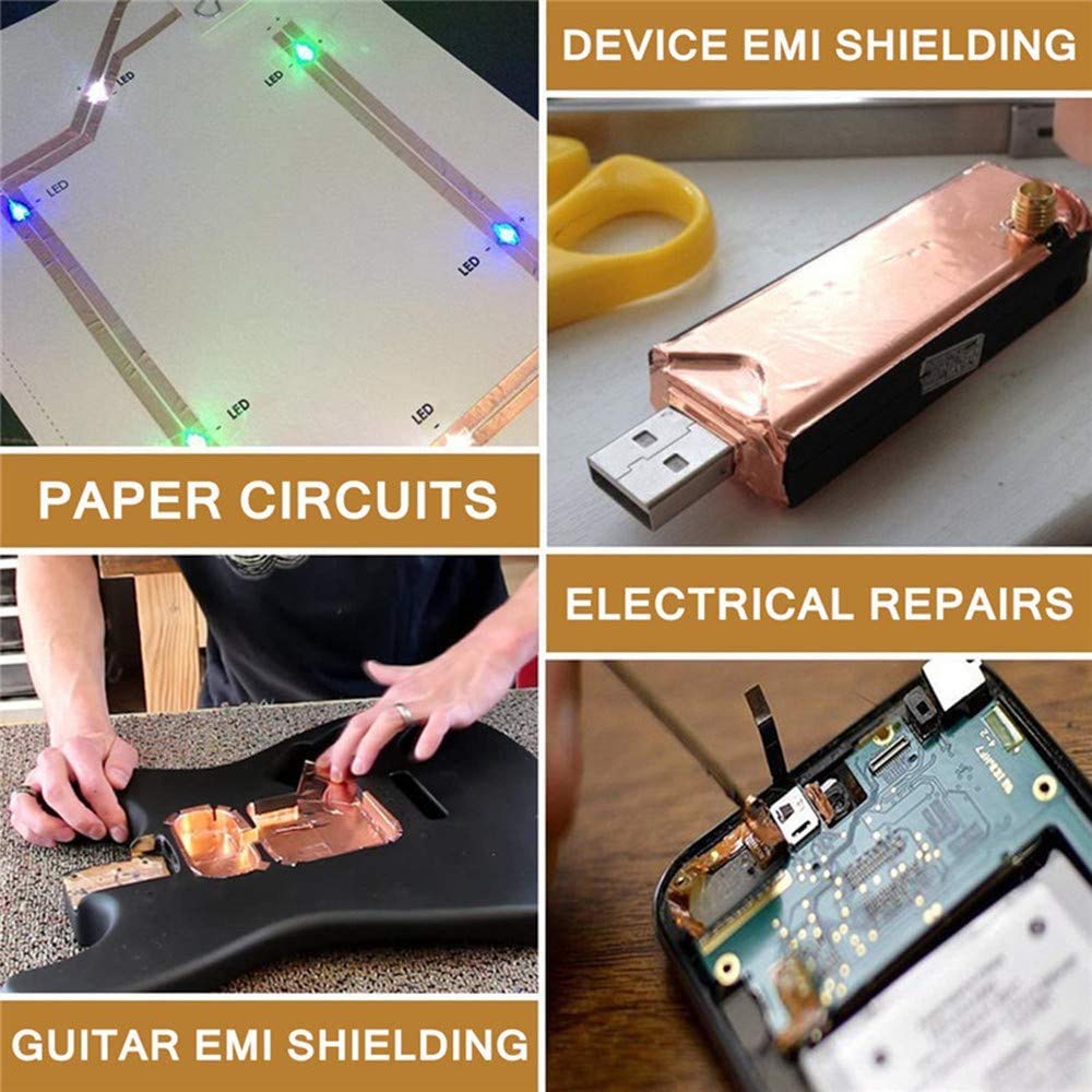 AIYUNNI Copper Foil Tape (2 inch X 66 FT) with Double-Sided Conductive Adhesive for Guitar & EMI Shielding,Stained Glass Making,Electrical Repairs,Paper Circuits,Soldering,Grounding,DIY Copper Tape
