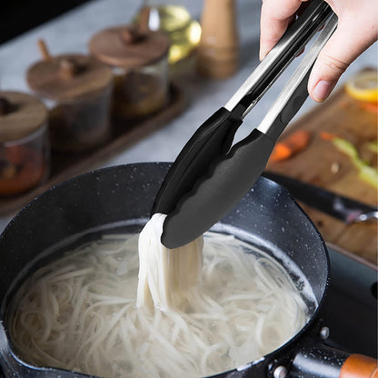 HINMAY Mini Tongs with Silicone Tips 7-Inch Kitchen Tongs, Set of 3 (Black)