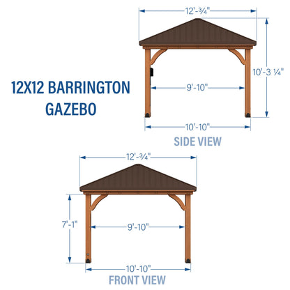 Backyard Discovery Barrington 12' x 12' Cedar Wood Outdoor Gazebo Pavilion with Hardtop Galvanized Steel Hip Roof, Snow Support, Wind Resistance, PowerPort, Shade for Garden, Patio, Deck, Entertaining