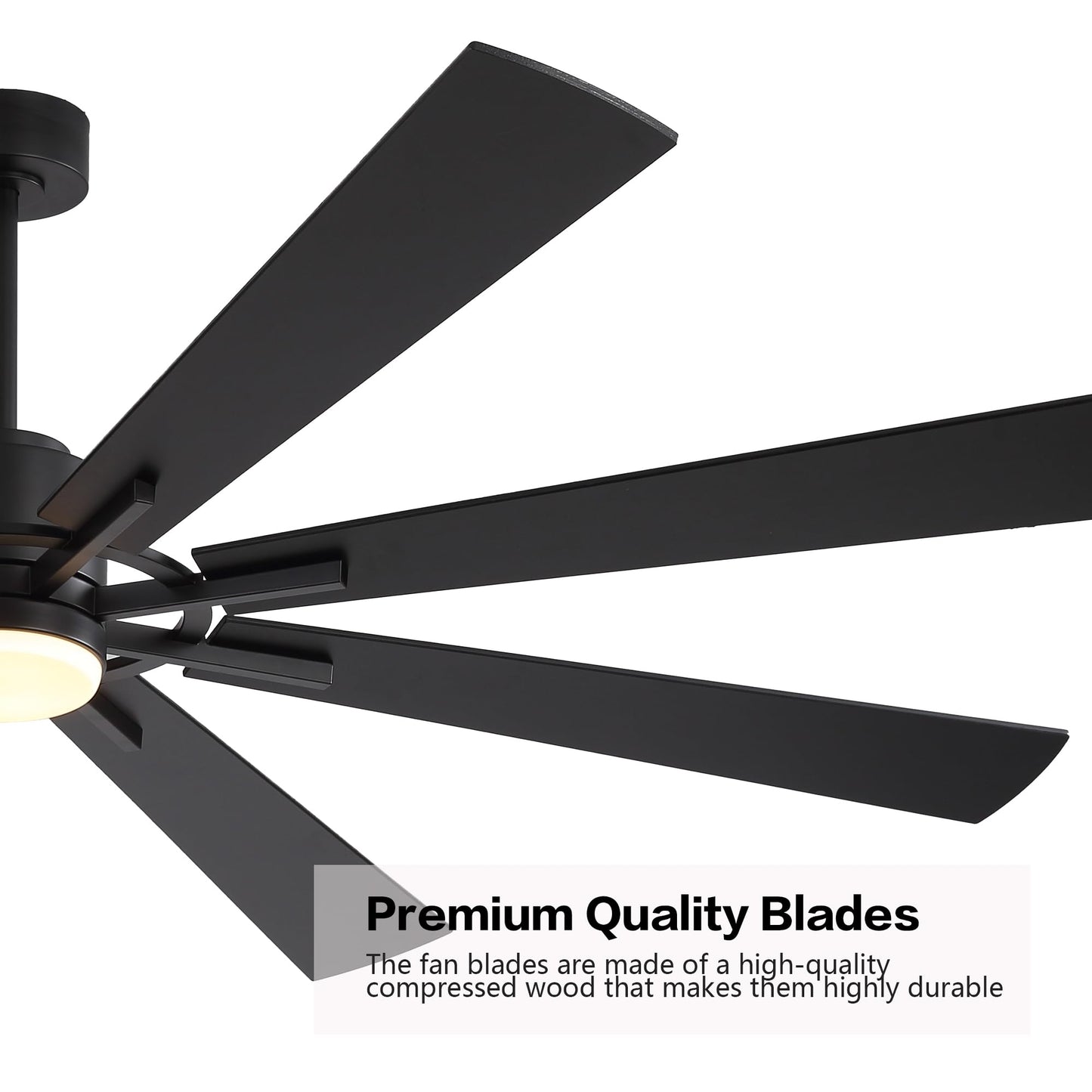 WINGBO 72" DC Ceiling Fan with Lights and 3 Downrods, Matte Black, 8 Plywood Blades, 6-Speed Reversible DC Motor, Large for Kitchen, Bedroom, Living Room