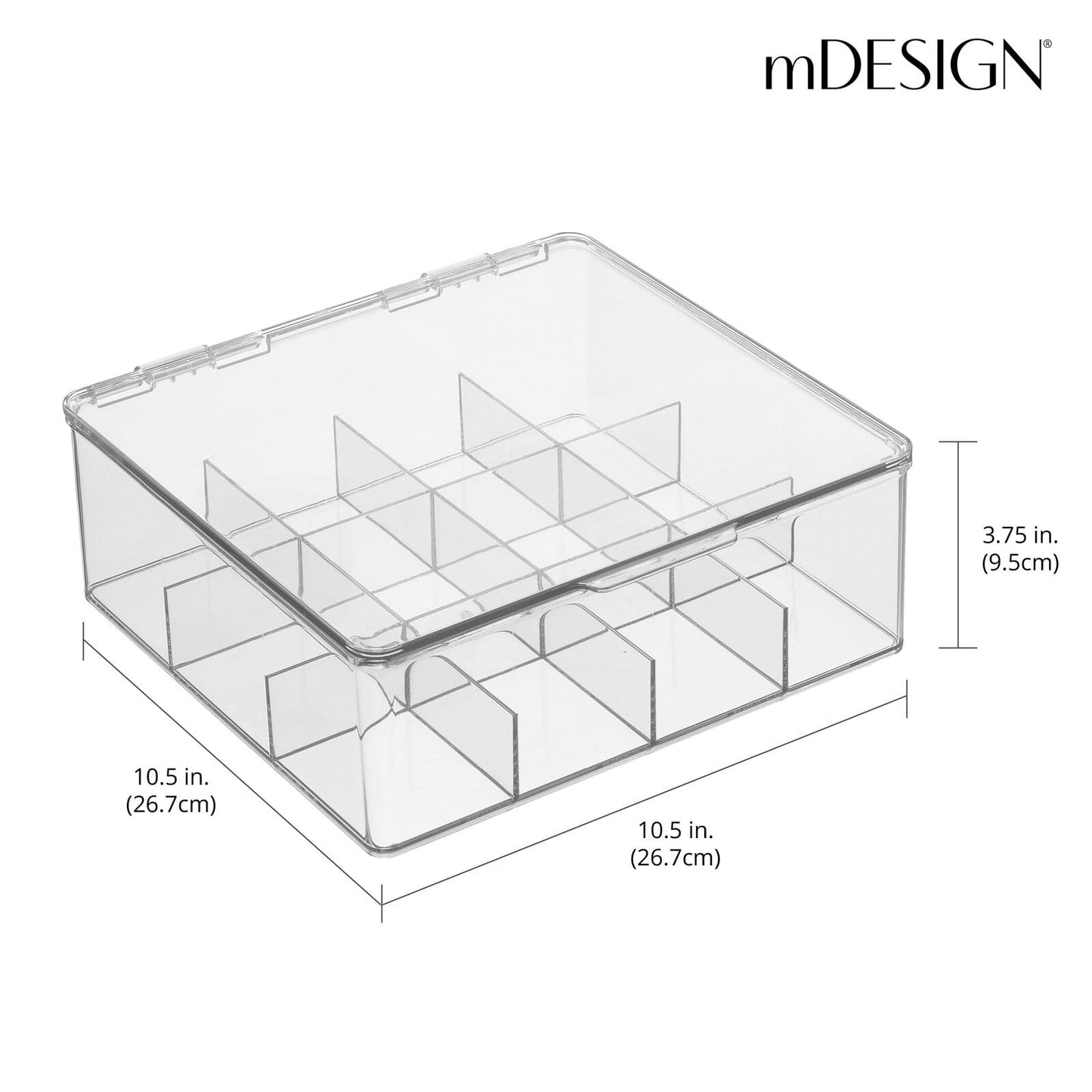 mDesign Plastic Kitchen Organiser — Practical Storage Box with 12 Compartments and Hinged Lid — Pantry Storage Box with Lid for Tea, Coffee, Spices and Other Foodstuffs — Clear