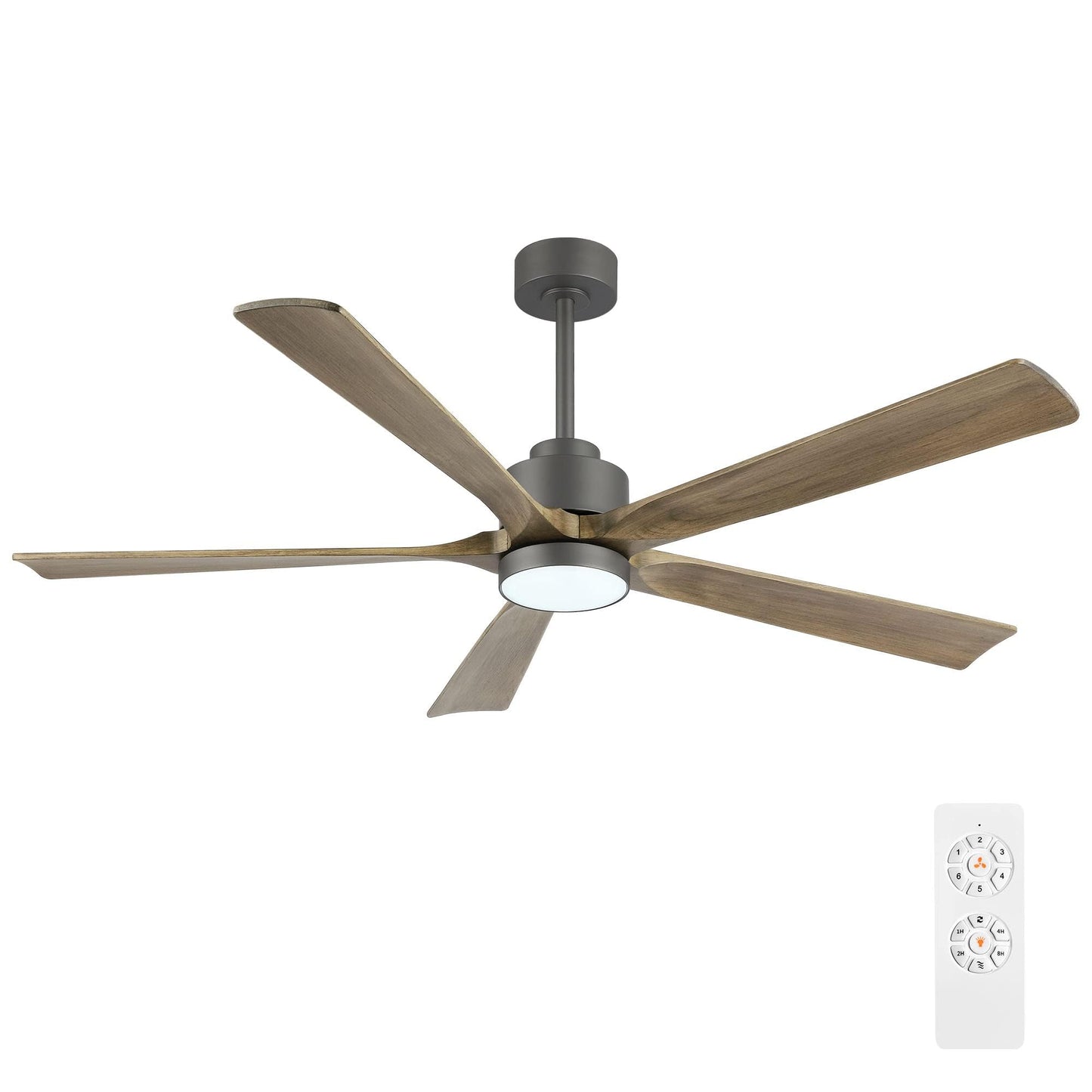 ELEHINSER 60" Modern Ceiling Fan with Light and Remote Control, 5 Solid Wood Blades 6-Speed Noiseless Reversible DC Motor, Ceiling Fan for Kitchen Dinning Living Room, Charcoal Finish with Wood Blades