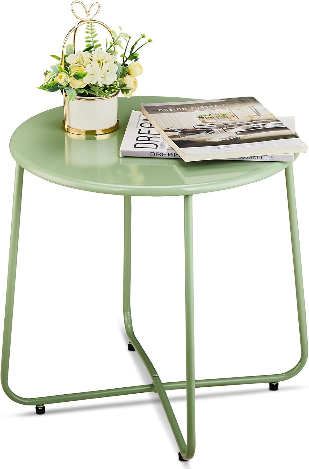 Outvita Indoor and Outdoor Side Table, Small Patio Side Table, Metal Round Portable Waterproof Weather Resistant End