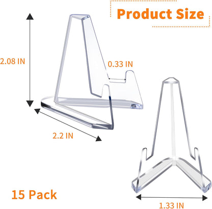 15 Pack Card Display Stands - Acrylic Clear Mini Stands for Sports Cards, Challenge Medals, and Trading Cards