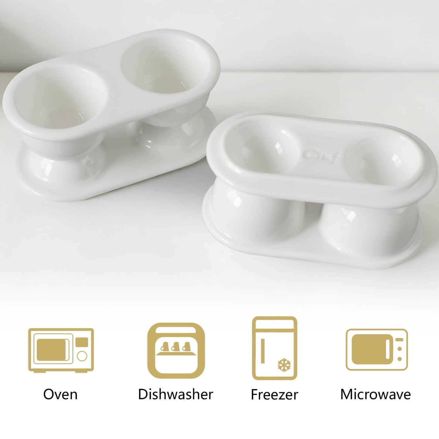 Cinf Ceramic Double Egg Cup 2PCS Porcelain Boiled Egg Holder for Breakfast Cooking Easy to Clean Childhood Memories Kitchen,White 2Pack