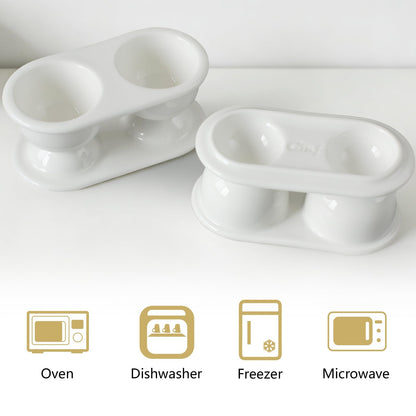 Cinf Ceramic Double Egg Cup 2PCS Porcelain Boiled Egg Holder for Breakfast Cooking Easy to Clean Childhood Memories Kitchen,White 2Pack