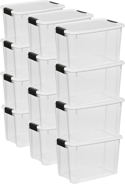 Sterilite 12-Pack Ultra Latching Storage Bins - Clear Plastic 30 Quart Organizing Containers for Home & Office
