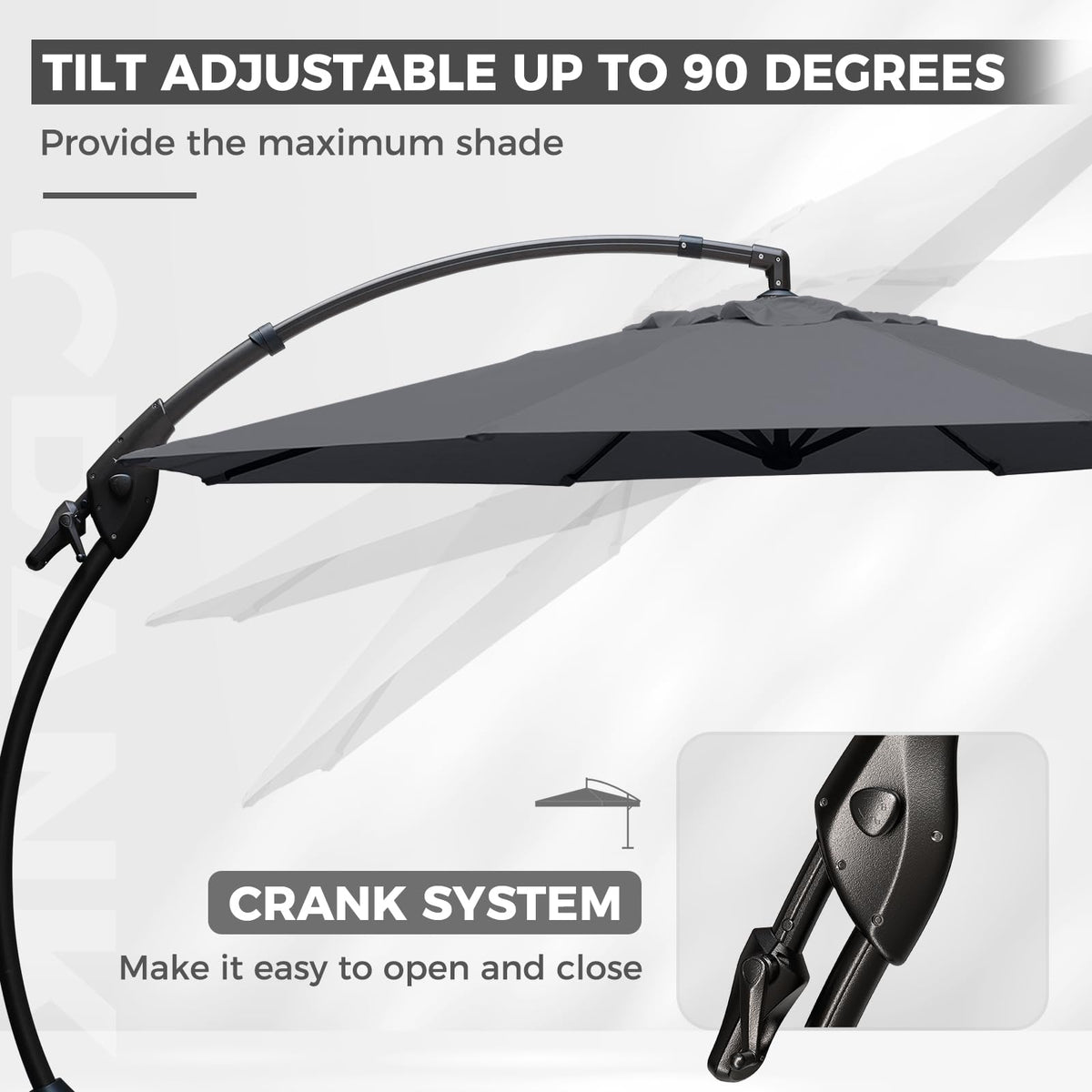 Grand patio 12 FT Patio Cantilever Umbrella Outdoor Large Round Aluminum Offset Umbrella Base Included for Deck Yard (Gray, 12 FT)