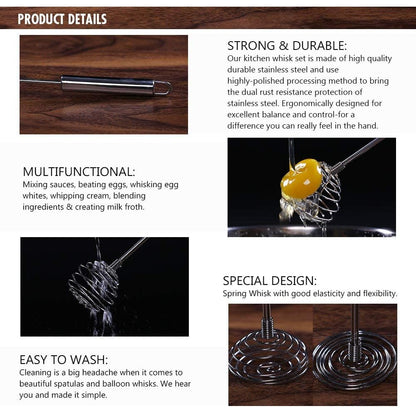 TAFOND Whisk, Stainless Steel Spring Whisk, Balloon Whisk Egg Beater for Blending, Whisking, Beating, or Stirring