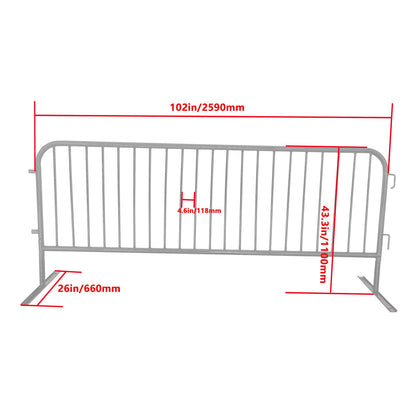 Heavy Duty Interlocking Steel Flat Feet Safety Barriers Barricade Fence for Crowd Control Events Road High Traffic Areas, Galvanized 8.5 Ft, 2 Pack