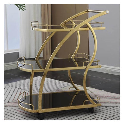XYWGBMS Storage Cart Wrought Iron Trolley, Hotel Service Car, Restaurant/Bar Dedicated 3-Layer Trolley Tempered Glass Panel Wine Cart, Hot Pot, Storage Cart,Gold-a