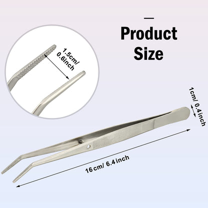 Honoson 10 Pcs Stainless Steel Tweezers for Crafting with Curved Serrated Tip Multipurpose Forceps Sewing Machine Tweezers Bulk (Silver)