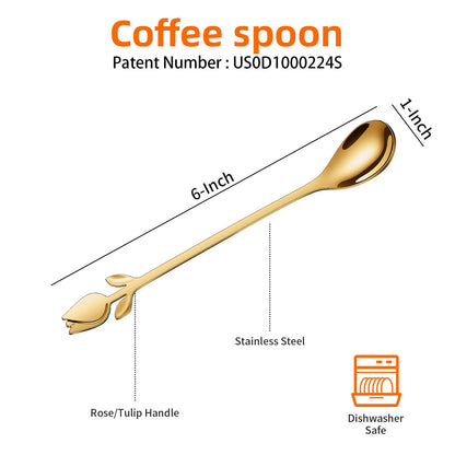 SGVRPVZ Gold Small Coffee Spoon Holder Set,Swan Base With 12 Pcs Demitasse Espresso Spoons Set,6" Mini Tulip/Rose Dessert Spoon,Stainless Steel Tea Spoons
