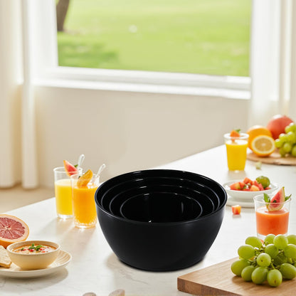 SCWBOEII 4-Piece Classic Plastic Prep Bowls with Lids, Nesting Plastic Small Mixing Bowl Set for Mixing, Baking, Prepping, Cooking and Serving Food, Microwave and Dishwasher Safe (Black)
