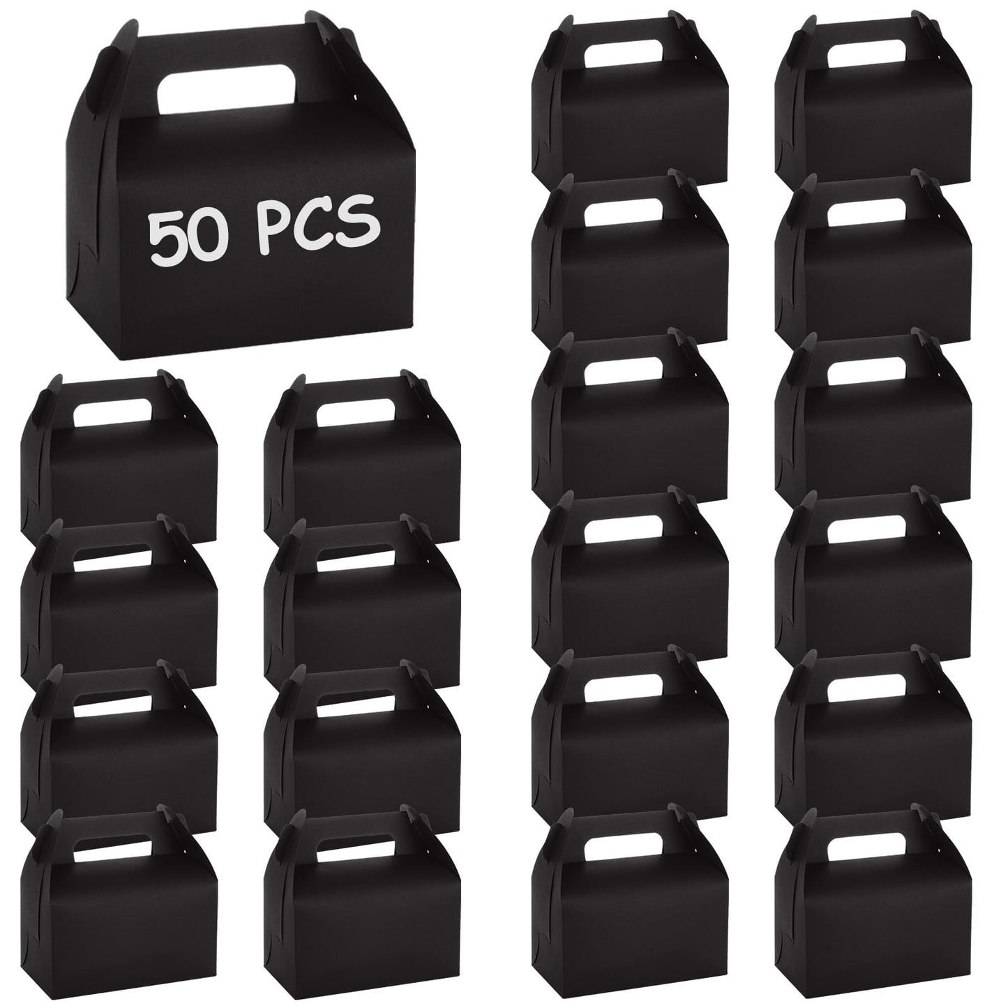 ABuff 50 Pack Black Gable Treat Boxes, Goodies Favor Gift Box for Kids, Party Favor Boxes for Snacks, Candy, Toys, Baby Showers Birthday Party Wedding, 6.3x3.5x3.2 Inches