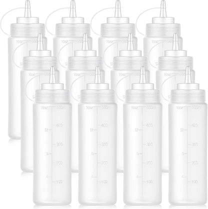 12 pack 16 Oz Bekith Wide Mouth Plastic Squeeze Condiment Bottles with Twist On Cap Lids and Discrete Measurements