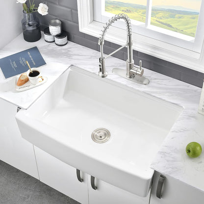 33 Inch White Farmhouse Sink Workstation-VASOYO 33 x 21 Apron Front Farm Sink White Fireclay Farmhouse Kitchen Sinks Workstation Single Bowl Deep Kitchen Sinks Undermount with Cutting Board