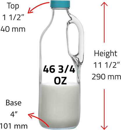 2 47oz Pc Clear Glass Pitchers with Handles and Lids - Airtight Refrigerator Water Juice Jugs for Kitchen