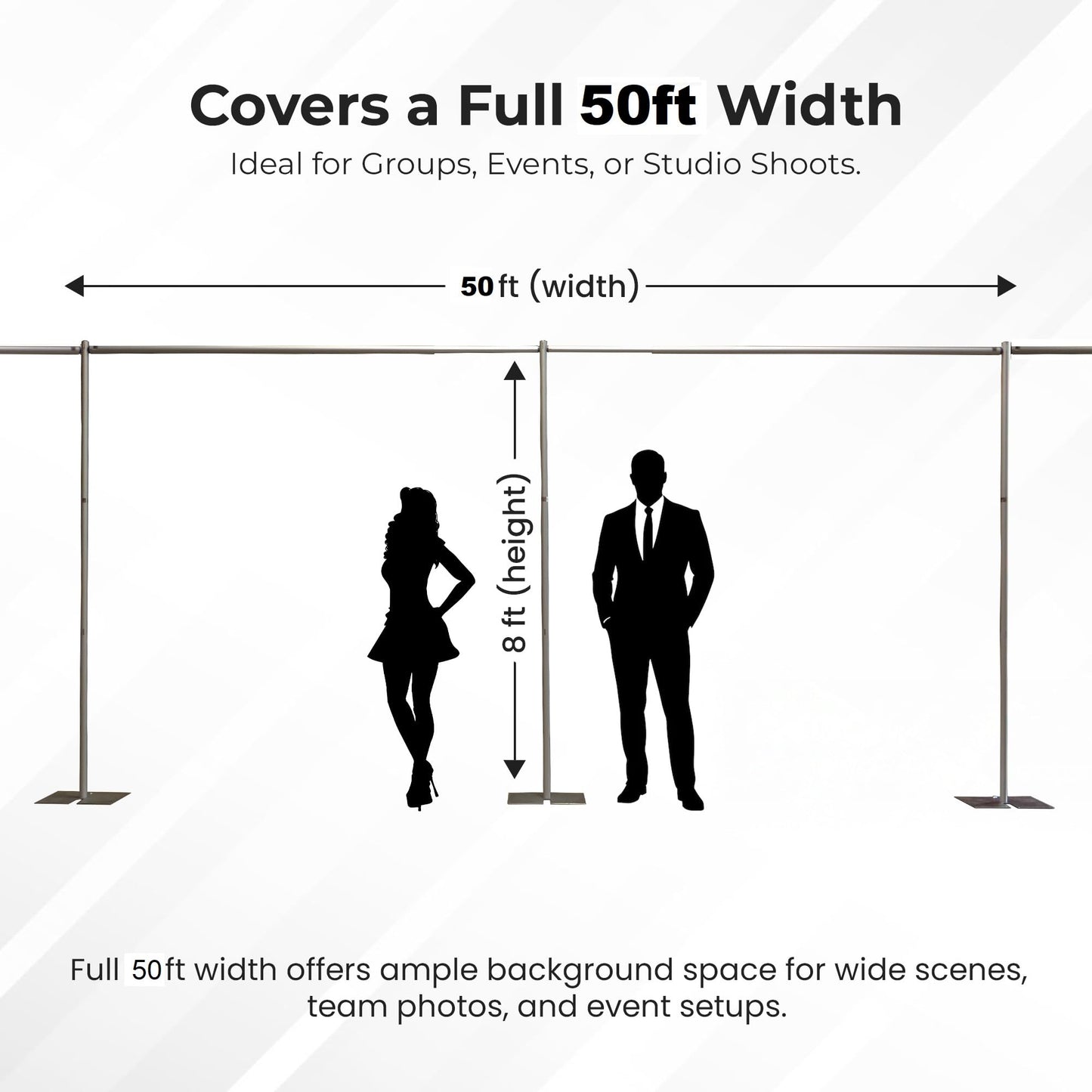 OnlineEEI8 Foot Tall Fixed Height Collapsible Pipe and Drape Backdrop Kit 8x50 (Black Drapes) (BBD9990850CDPR750)