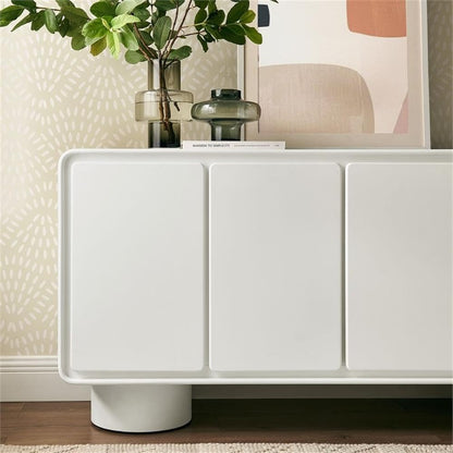 Modway Lumo Modern Sculptural 4 Door Accent Cabinet in White – Rounded Edge Media Storage Console for Living Room or Entryway – 63 Inch Contemporary Sideboard with Concealed Storage