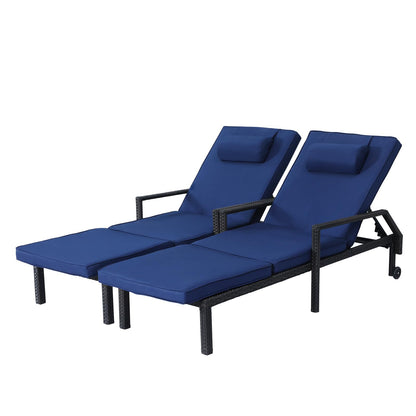 AstrPthylx Patio Chaise Lounge Set – Adjustable Outdoor Lounge Chairs with Cushions & Headrest – All-Weather Rattan Reclining Lounge Chairs for Poolside, Garden, and Patio (2 Pcs, Blue)