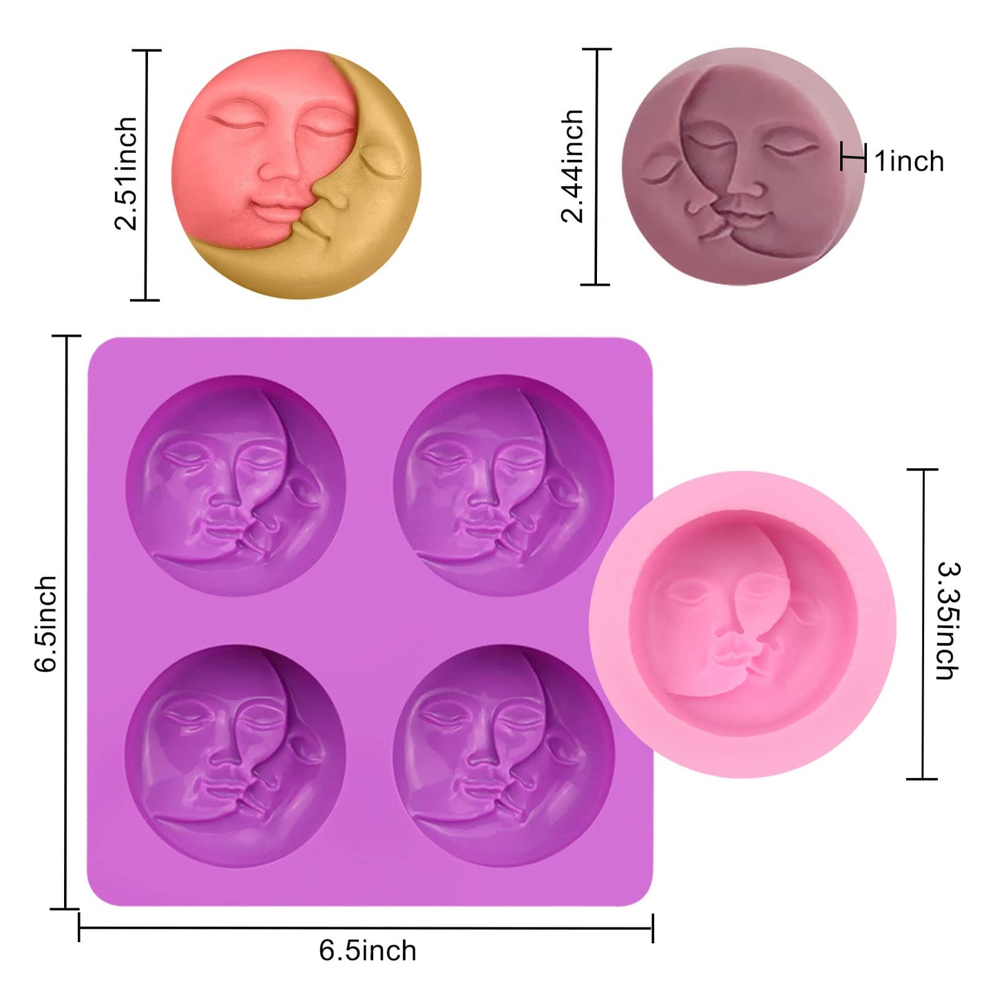 Silicone Soap Molds, different Cavities Soap Mold with Different Shapes, Perfect for Soap Making, Handmade Cake Chocolate Desserts Biscuit Pudding Teacake Jelly （2 Pack - Moon Face）