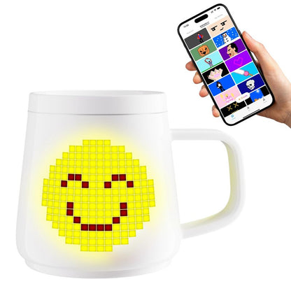 PixelMug P1:AI-Enhanced Smart Mug with Pixel Display|DIY Pixel Art|Remote Interaction|Coffee Temperature Tracking|App Control|Clock|Personalized Gift for Thanksgiving,Birthday,Christmas,Right Handle