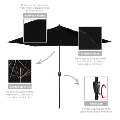 California Umbrella 12-Year Protection 9-Ft Outdoor Patio Umbrella, Sunbrella Fade-Resistant Acrylic Fabric, Auto Tilt and Crank, Heavy-Duty Aluminum Frame/ Reinforced Ribs, Bronze Pole, Black