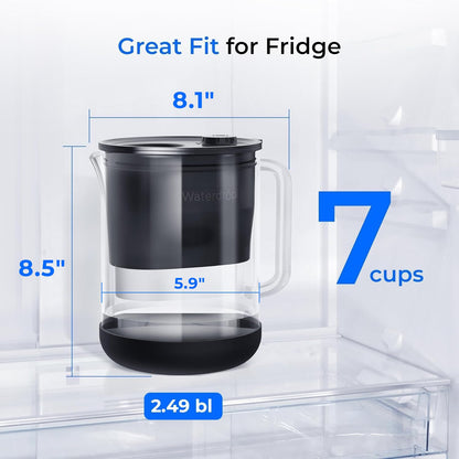 Waterdrop PT-72BL Glass Water Filter Pitcher, 7-Cup, Eco-Friendly, NSF/ANSI 53, 42 & 372 Certified Filter, Reduces PFOA/PFOS, Chlorine, Cadmium, Copper & Mercury, BPA-Free, Easy to Clean, Black