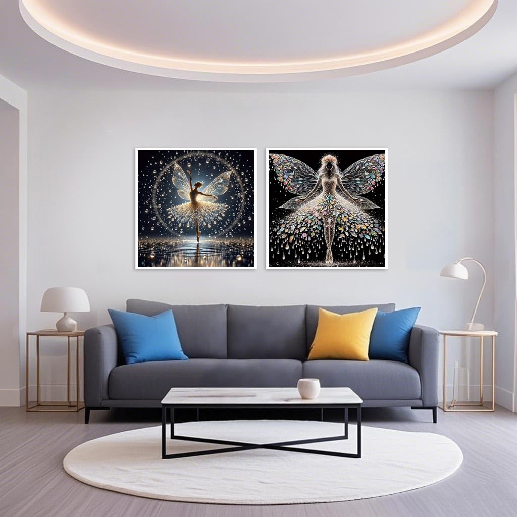 KYOQFVN 2 Pack Angel Diamond Painting Kits for Adults, 5D Colourful Angel Wings Fairy Diamond Art Kits for Adults, Round Full Drill Gem Art Painting Kits for Wall Decor 14x14 Inch