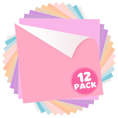 WRAPXPERT Pastel Vinyl Permanent - 12 Sheets Bundle 12"x12" Matte Boho Craft Vinyl Sheets Pastel Colors Adhesive Vinyl Craft Cutters DIY Projects for Cricut Silhouette Cameo