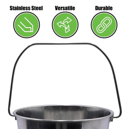 Grip Stainless Steel Bucket (4 Gallon) - Great for Pets, Cleaning, Food Prep - Hang on Fences, Cages, Kennels - Home, Garage, Workshop