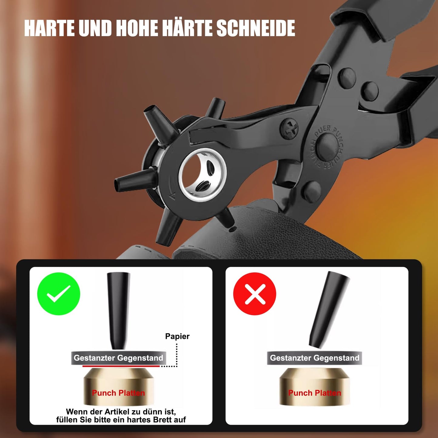 Diyife® Leather Hole Punch, Heavy Duty Belt Hole Punch, Revolving Punch Plier Kit with Extra Grinding Needle, Punch Plates, Ruler and 6 Marked Hole Sizes for Watch Band, Crafting, Fabric - Black