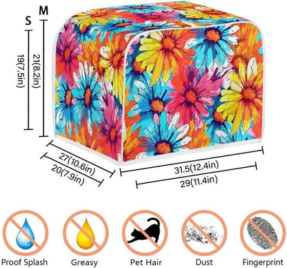 Toaster Cover for 4 Slice Sugar Skull Cat Black, Washable Protective Cover with Hang Loop (16x16") 2PCS