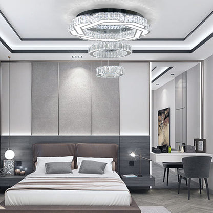 xychfantligh 22.5" Crystal Chandeliers Living Room Modern Chandelier Crystal Ceiling Light LED 2 Rings Pendant Light Flush Mount Chandelier for Bedroom Dining Room Entryway (Cool White)