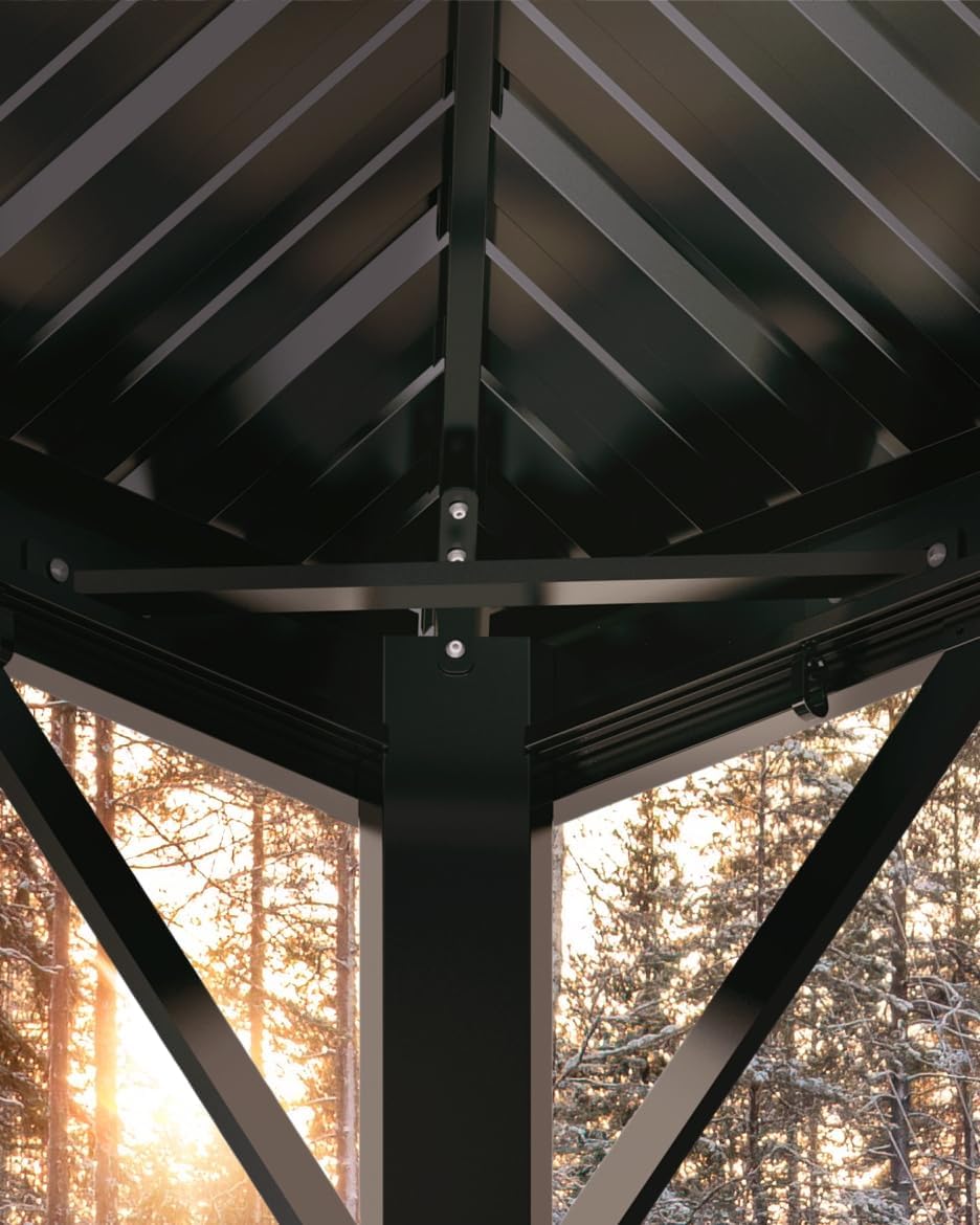12x16 ft Hardtop Gazebo for All Weather, Double Metal Roof, Reinforced Aluminum Frame, Curtains & Netting, Permanent Outdoor Pavilion for Patio, Deck, Backyard, Lawn, Garden, Matte Black Finish