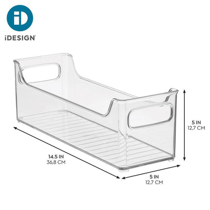 iDesign Stackable Plastic Pantry Bin with Handles for Cabinets or Fridge, Set of 2, Clear, Made in USA
