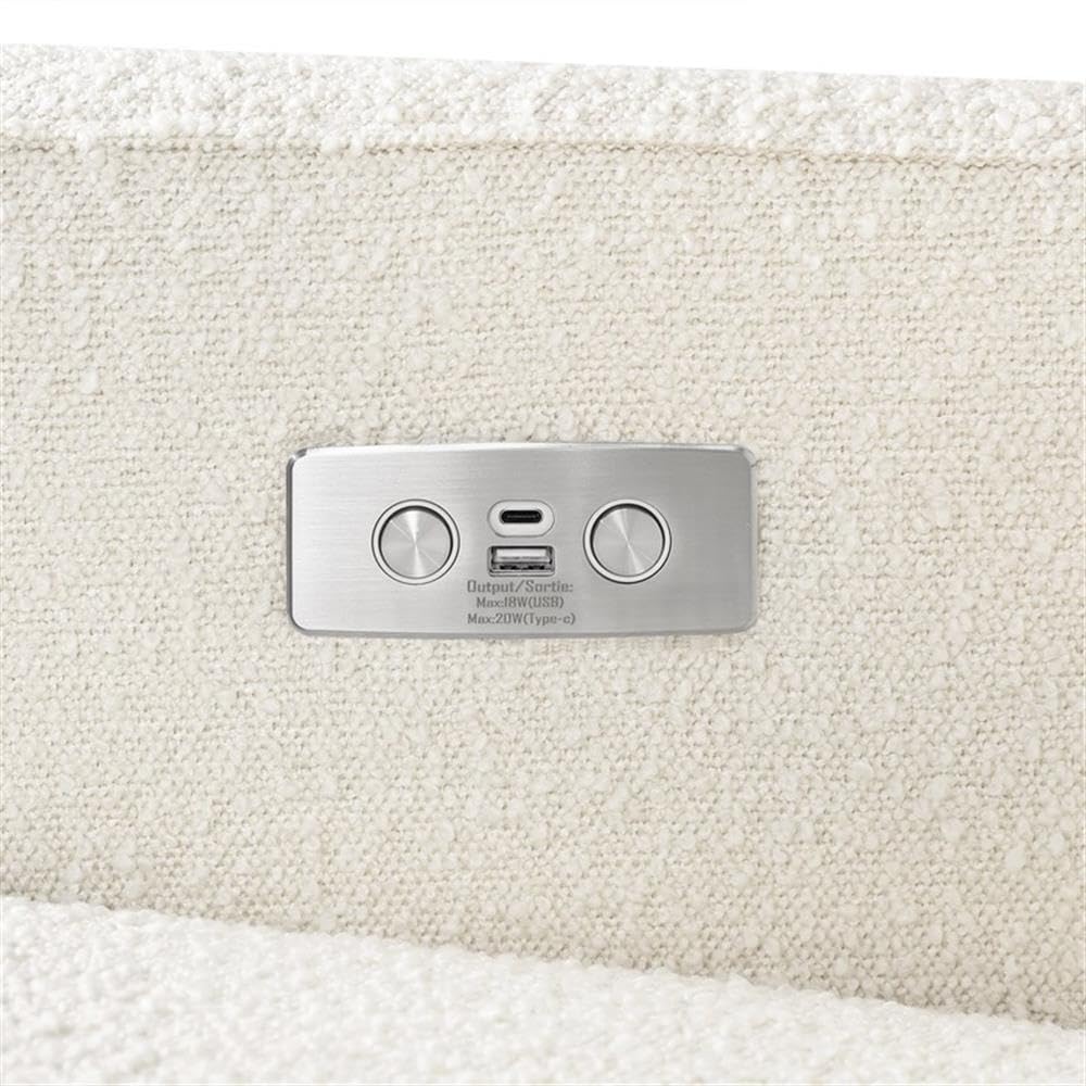 Babyletto Sigi Electronic Power Recliner and Glider with USB Port in Ivory Boucle with Light Wood Base, Greenguard Gold and CertiPUR-US Certified